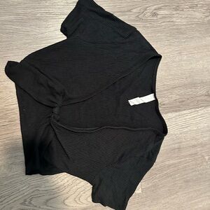 ALO Yoga Black Crop Tie Front T-Shirt